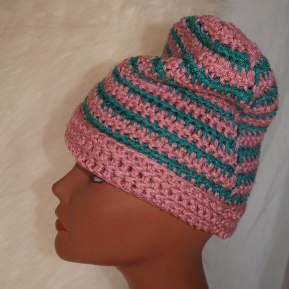 STOCKING CAP HOMEMADE GENTLY USED Pink&Green - Picture 2 of 5